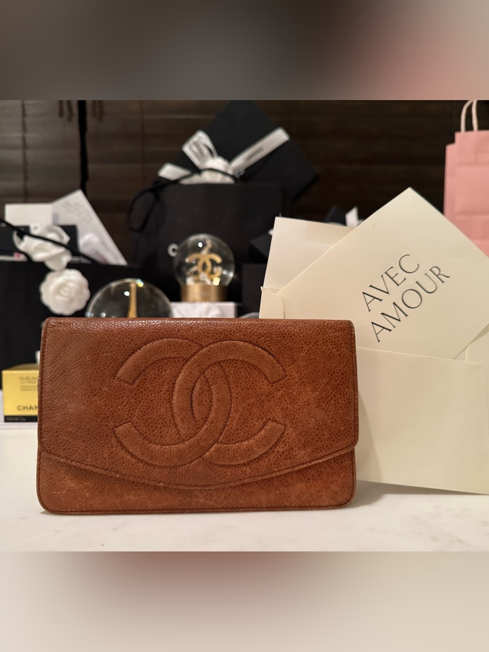 CHANEL Tan Quilted CC Logo Clutch